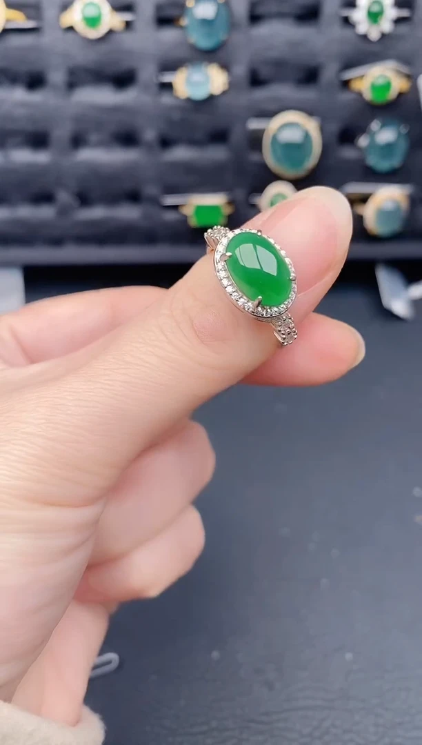 银S925镶嵌戒指翡翠天然a货翡翠432