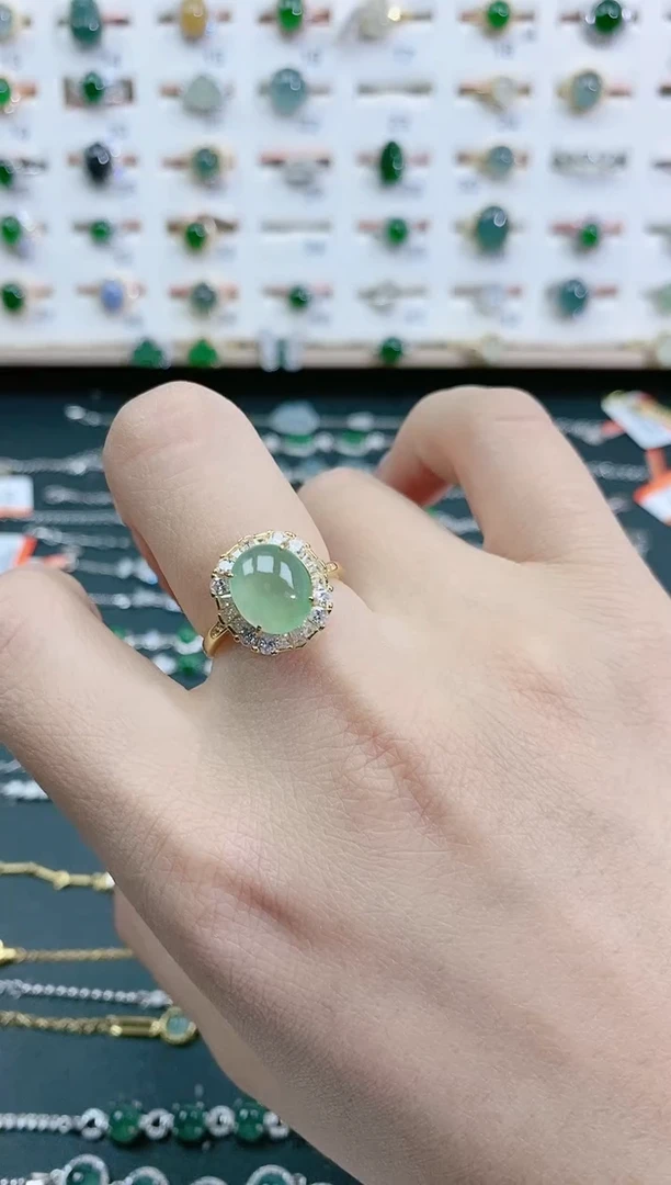 翡翠戒指银S925镶嵌天然翡翠