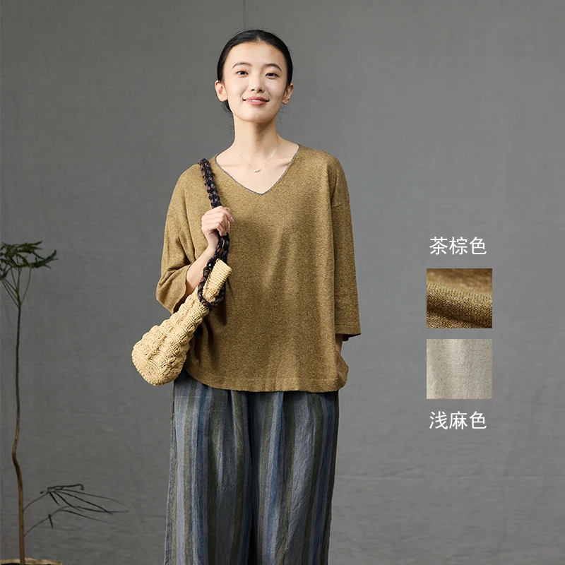 Q.TU中袖上衣女七分袖高端4564原创针织棉麻独特洋气漂亮夏季新款