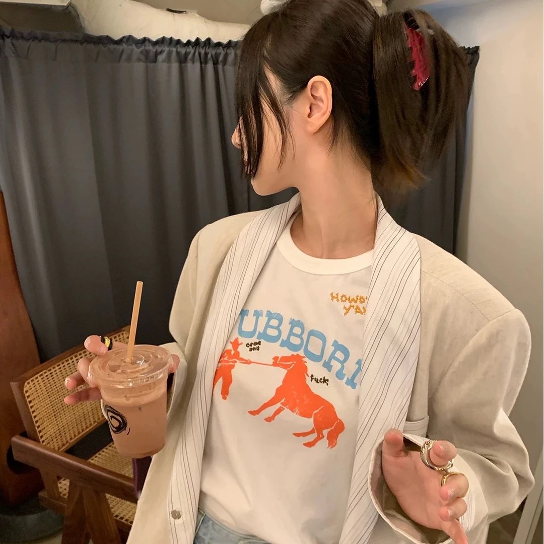 「晚安溪溪」2024夏季网红辣妹t恤