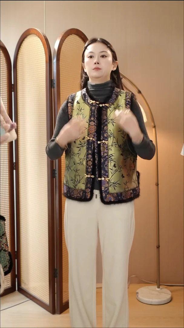 高定金竹蝴蝶夹棉马甲