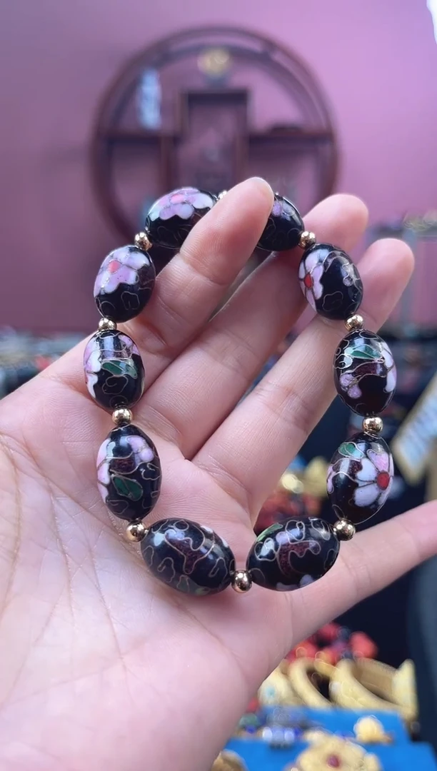 非遗 景泰蓝手串 黑色大枣珠