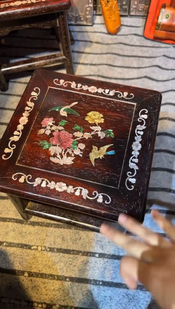 木紫檀富贵凳镶嵌彩贝花鸟花鸟花鸟