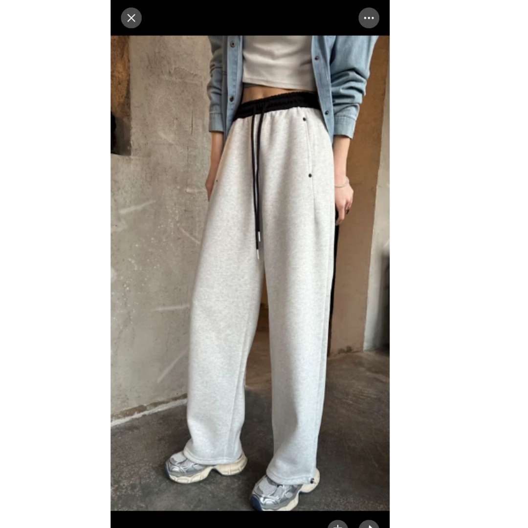 【25040拼色腰】直筒抽绳休闲裤