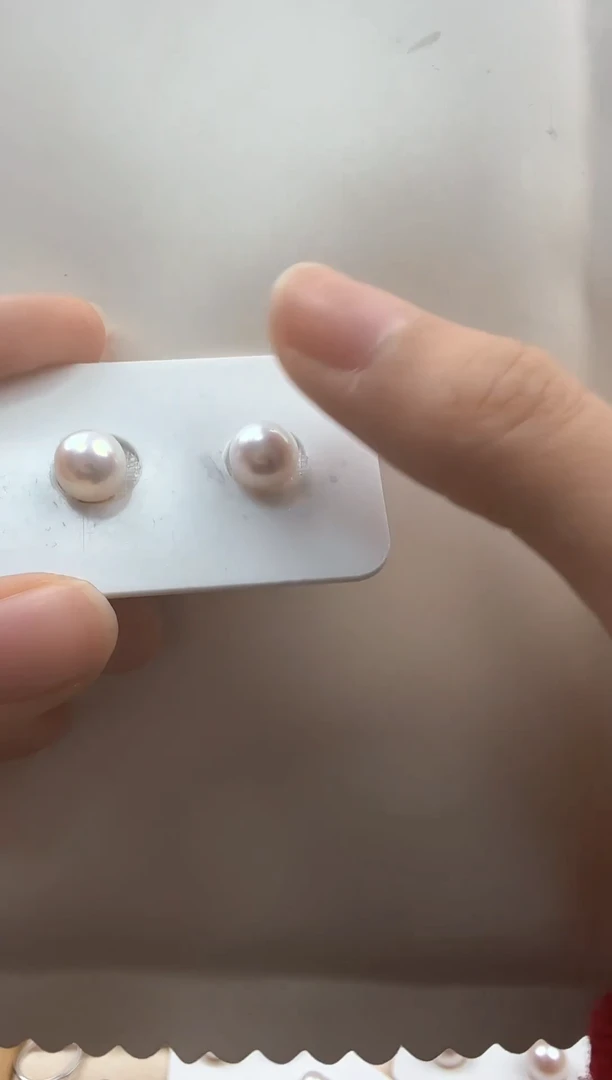 银S925镶嵌淡水珍珠耳饰8-9mm素钉