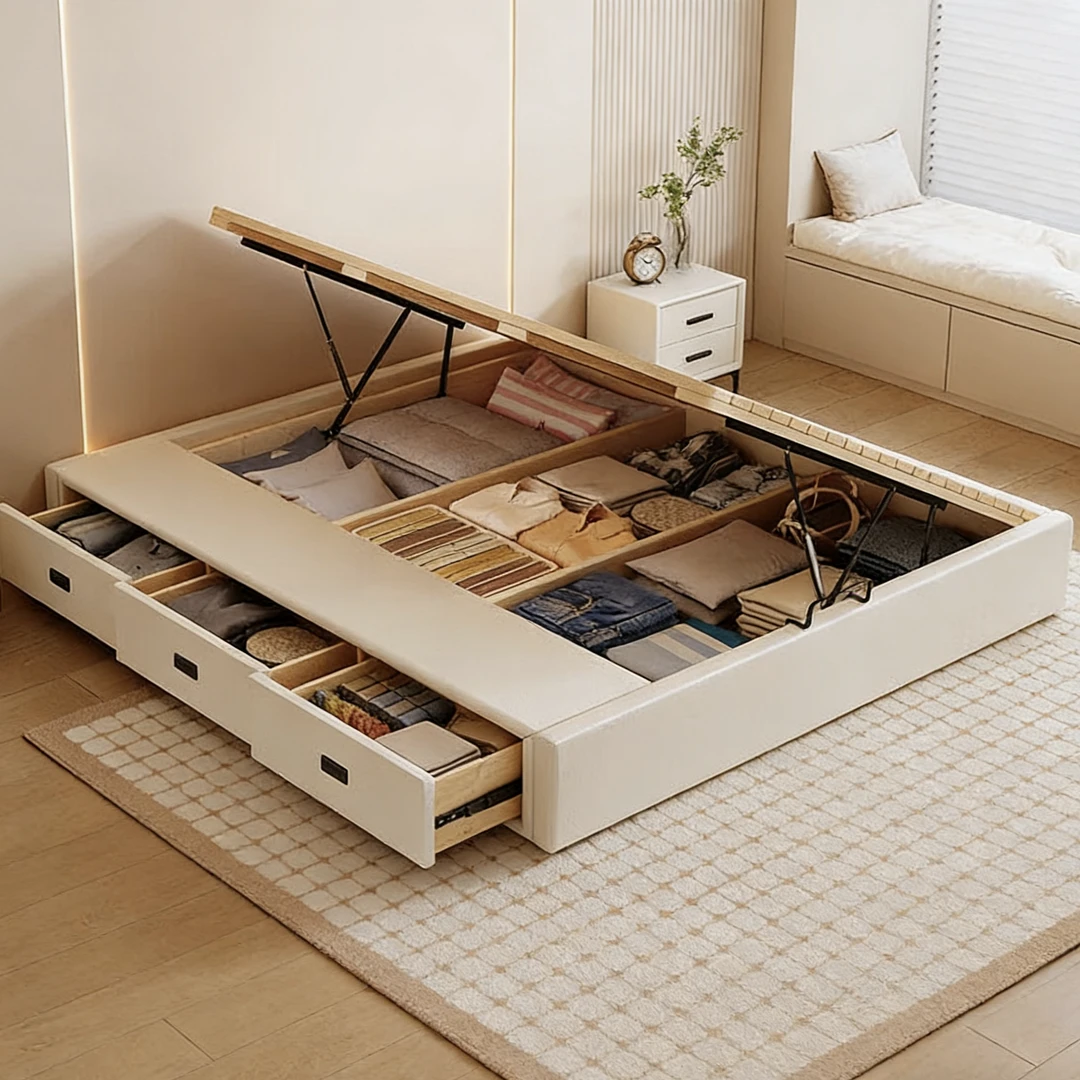 榻榻米床无床头排骨架床实木床抽屉气压高箱床儿童床小户型床