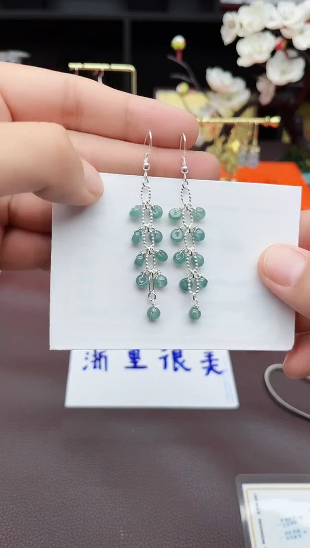 翡翠银S925镶嵌耳饰911000