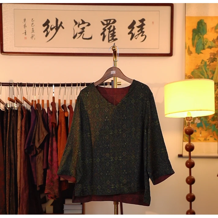 【缃色盈纱-香云纱衬衫】中式国风香云纱衬衫3034