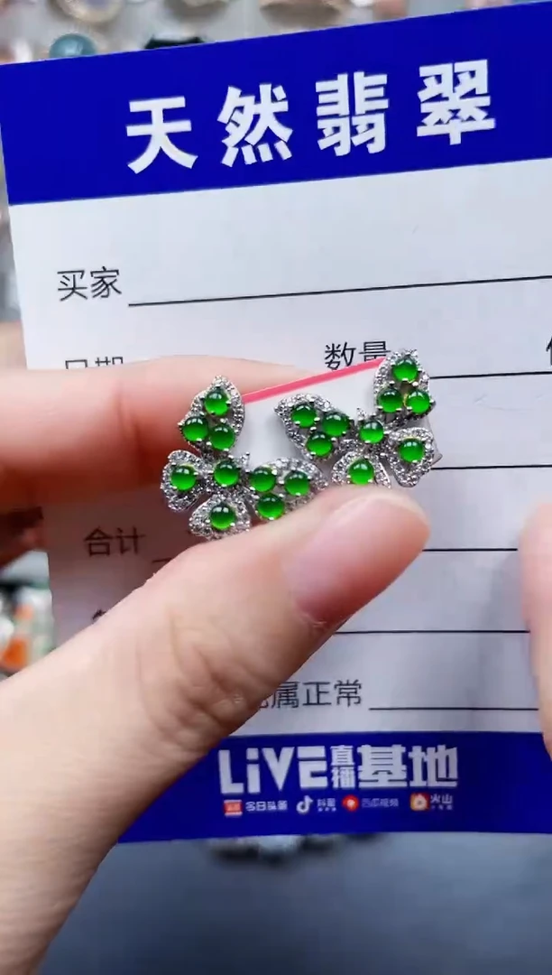 银S925镶嵌翡翠耳饰764