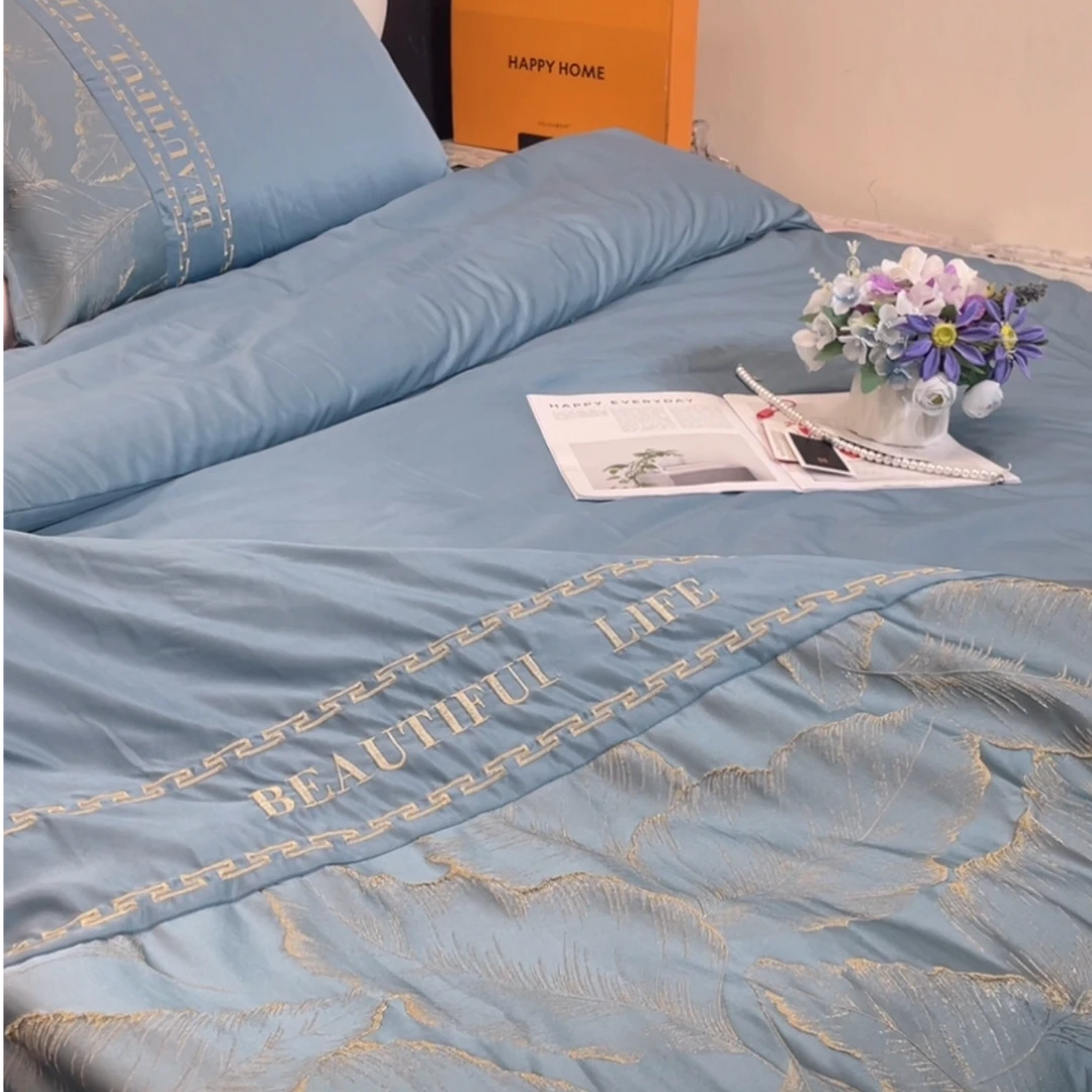 冰丝四件套夏季床上用品丝滑夏凉被套床单2025新款轻奢重工的浮雕