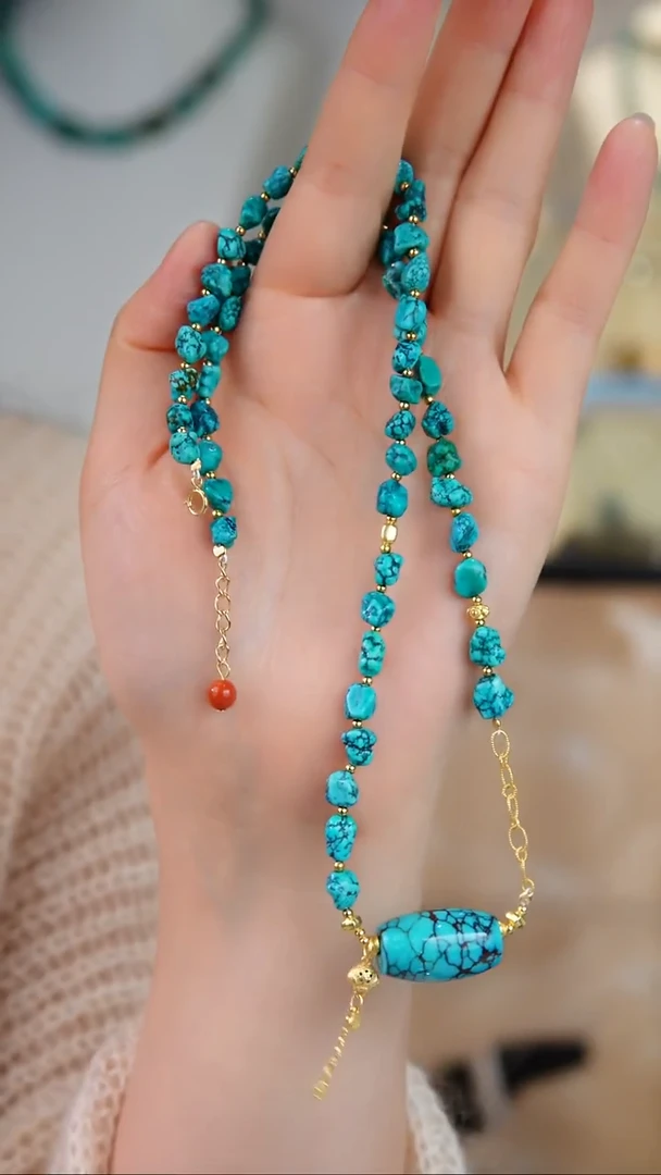 银S925镀金镶嵌绿松石项链1