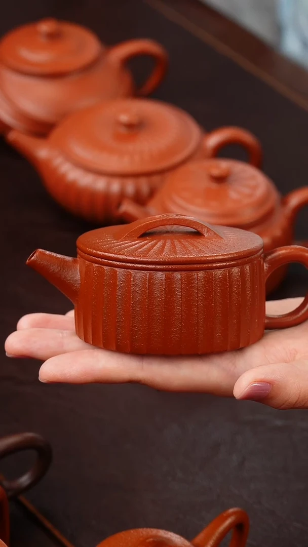 茶壶紫砂生砂朱泥筋纹汉瓦130cc