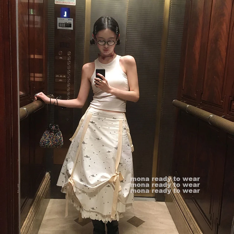 MONA 裸氨 打底内搭外穿工字白色无袖背心上衣女带胸垫 2025新款