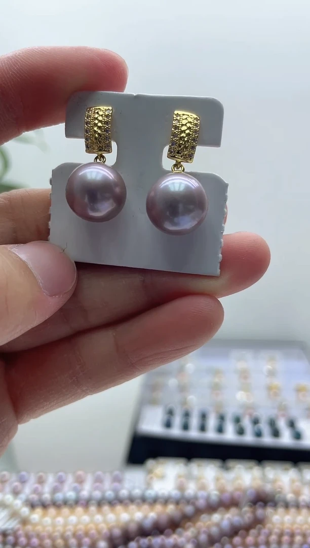 未镶嵌耳坠淡水珍珠紫色系耳坠