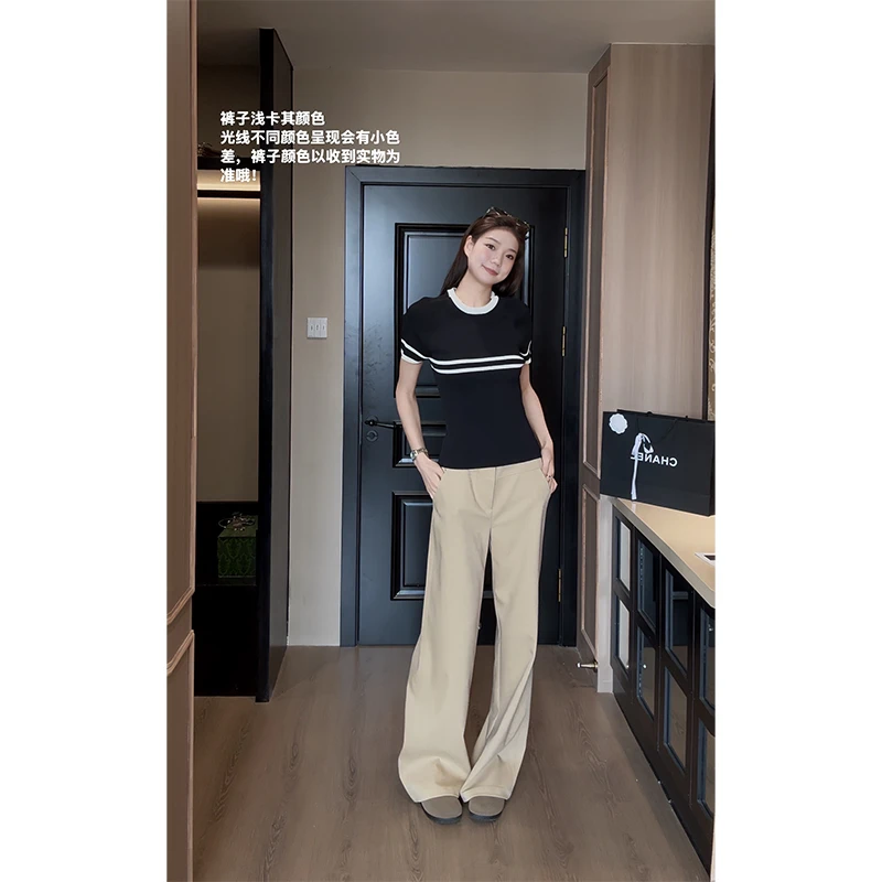 48H【雅痞老钱裤】拉夫美学加长极简复古卡其休闲裤宽松直筒裤SU117