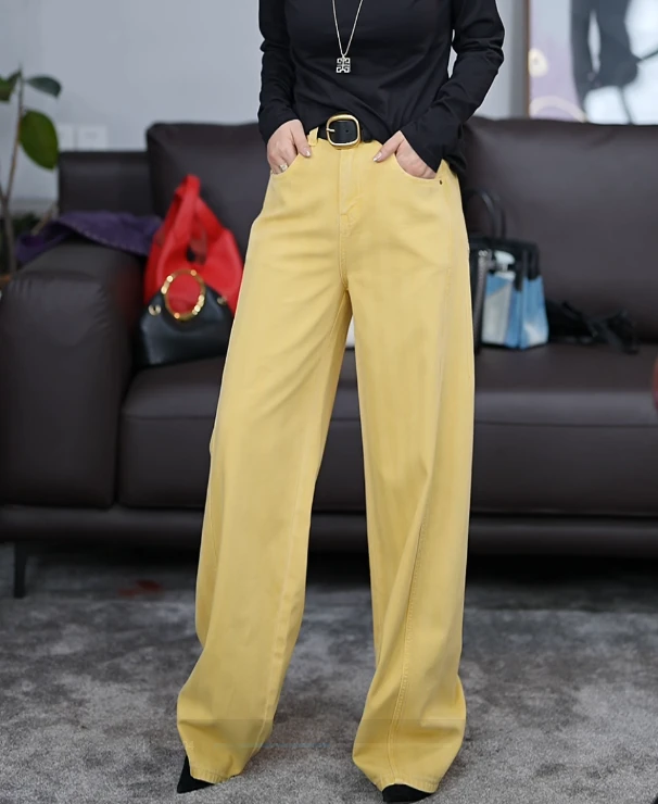 百搭时尚高档时髦轻奢女士黄色休闲裤/5253