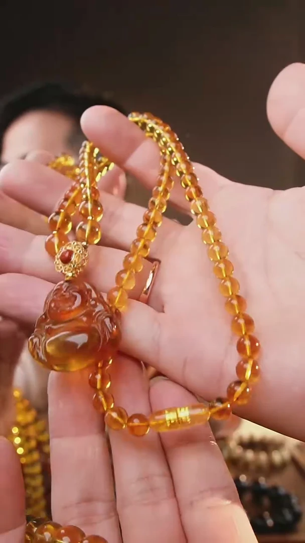 裸石琥珀未镶嵌紫罗兰佛公项链