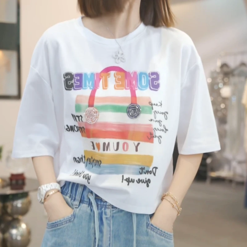 【彩色包包】2025夏季新款时尚休闲气质T恤上衣LK2503657