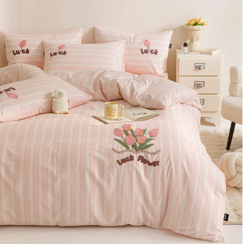 【郁金香之恋】全棉卡通刺绣四件套可爱纯棉100%棉单人