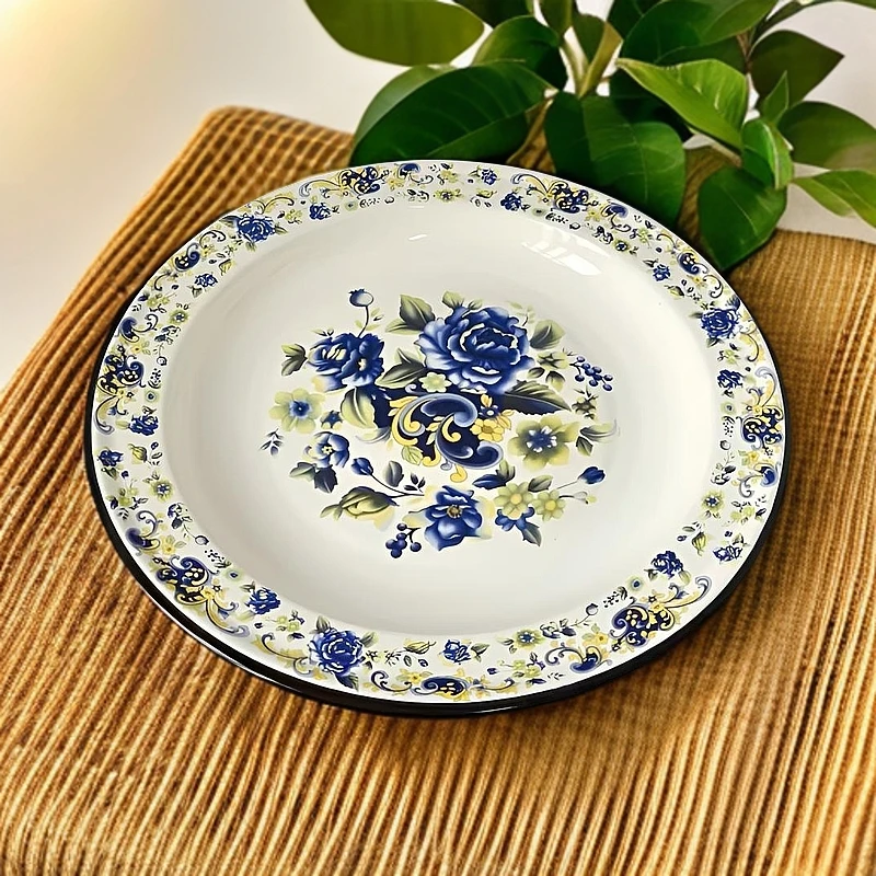 35厘米珐琅搪瓷精美图案盘高颜值餐盘加厚菜盘圆盘汤盘锅