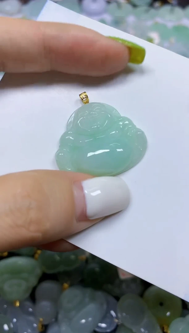 翡翠18K金镶嵌颈饰天然翡翠A货