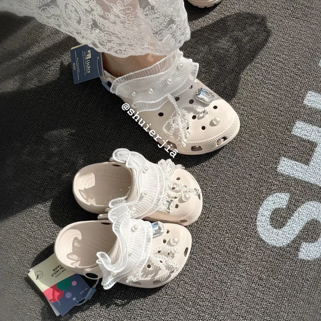 【haobaby童鞋】2025夏纱纱珍珠沙滩洞洞鞋0508