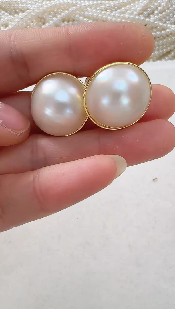 【闪购商品】拼合珍珠（马贝珠）耳饰银S925镶嵌19大马贝