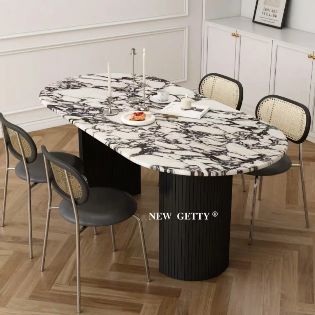 法式轻奢宝格丽餐桌椅组合现代简约轻奢小户型网红椭圆大理石餐桌