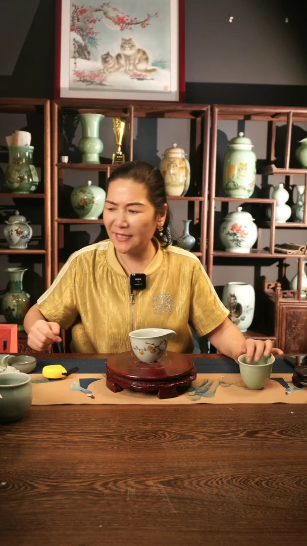 釉中彩 柿子画 公道杯