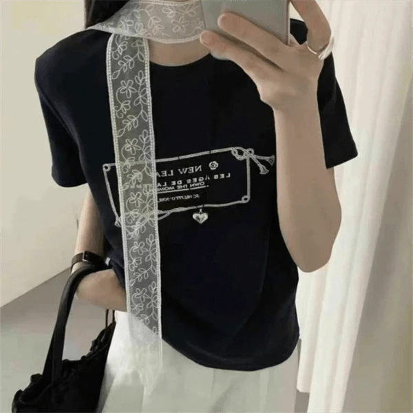 【巴韩】玲姐家5026时尚百搭显瘦复古创意印花字母短袖T恤