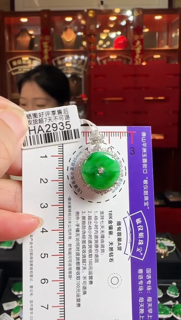 翡翠18K金镶嵌颈饰HA2935冰辣绿平安扣