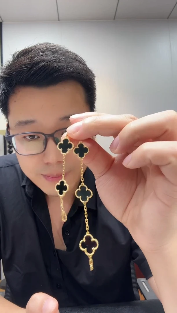 18K金镶嵌手链玛瑙/玉髓蓝*黑色k黄，五花手链