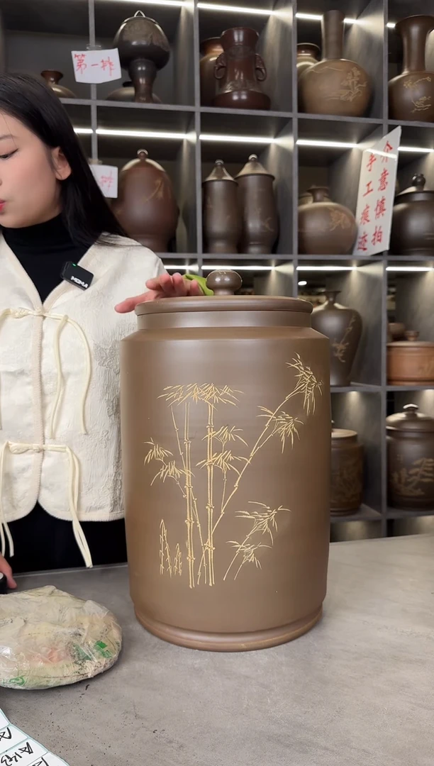 【闪购商品】罐本陶手作泥兴陶竹节直筒罐15斤手工痕迹