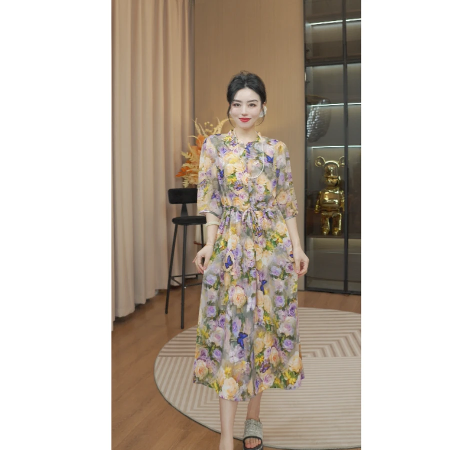 【莫奈花园】2025新款8823高级显瘦优雅气质浮光锻面群