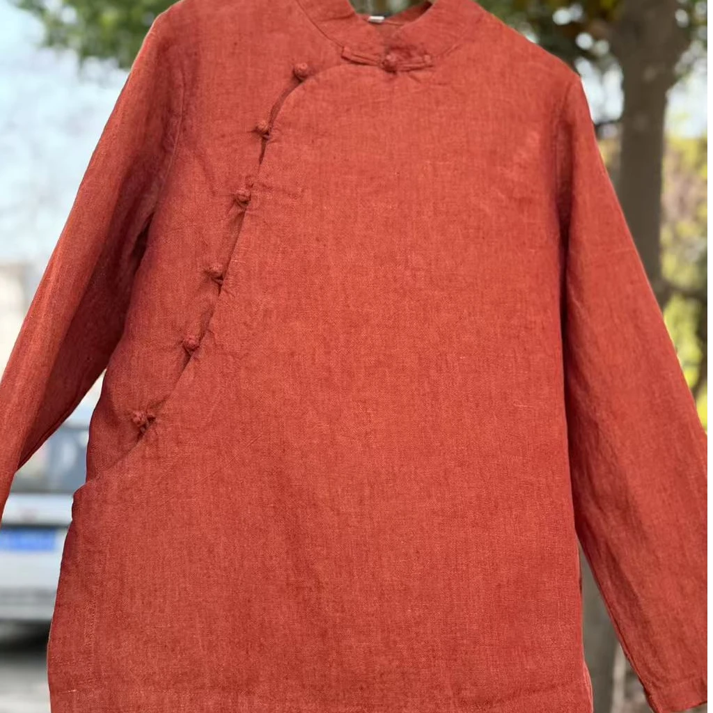 森古 四季穿亚麻色织士林染色中式斜襟手工盘扣上衣复古显瘦19237