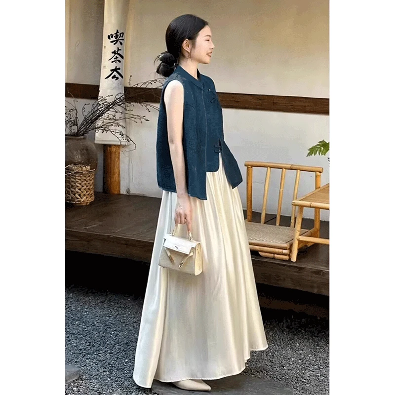 新中式多巴胺夏装气质女神范时尚套装女背心衬衫半身裙两件套装