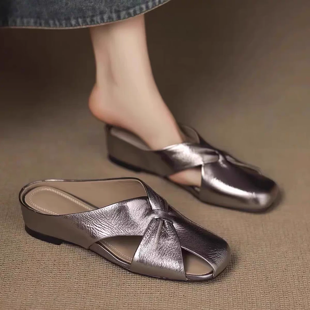 内增高坡跟外穿休闲穆勒拖鞋女2025夏季新款镂空包头凉拖鞋女