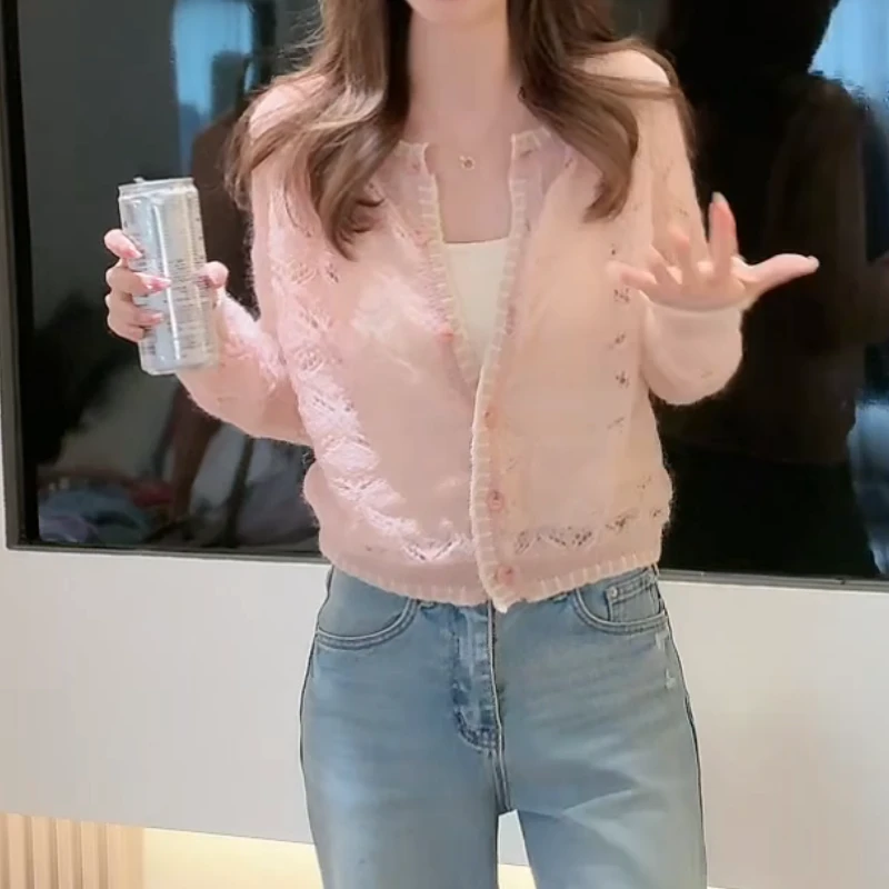 洋气女人味镂空毛衣温柔减龄显白长袖针织开衫LK2501402