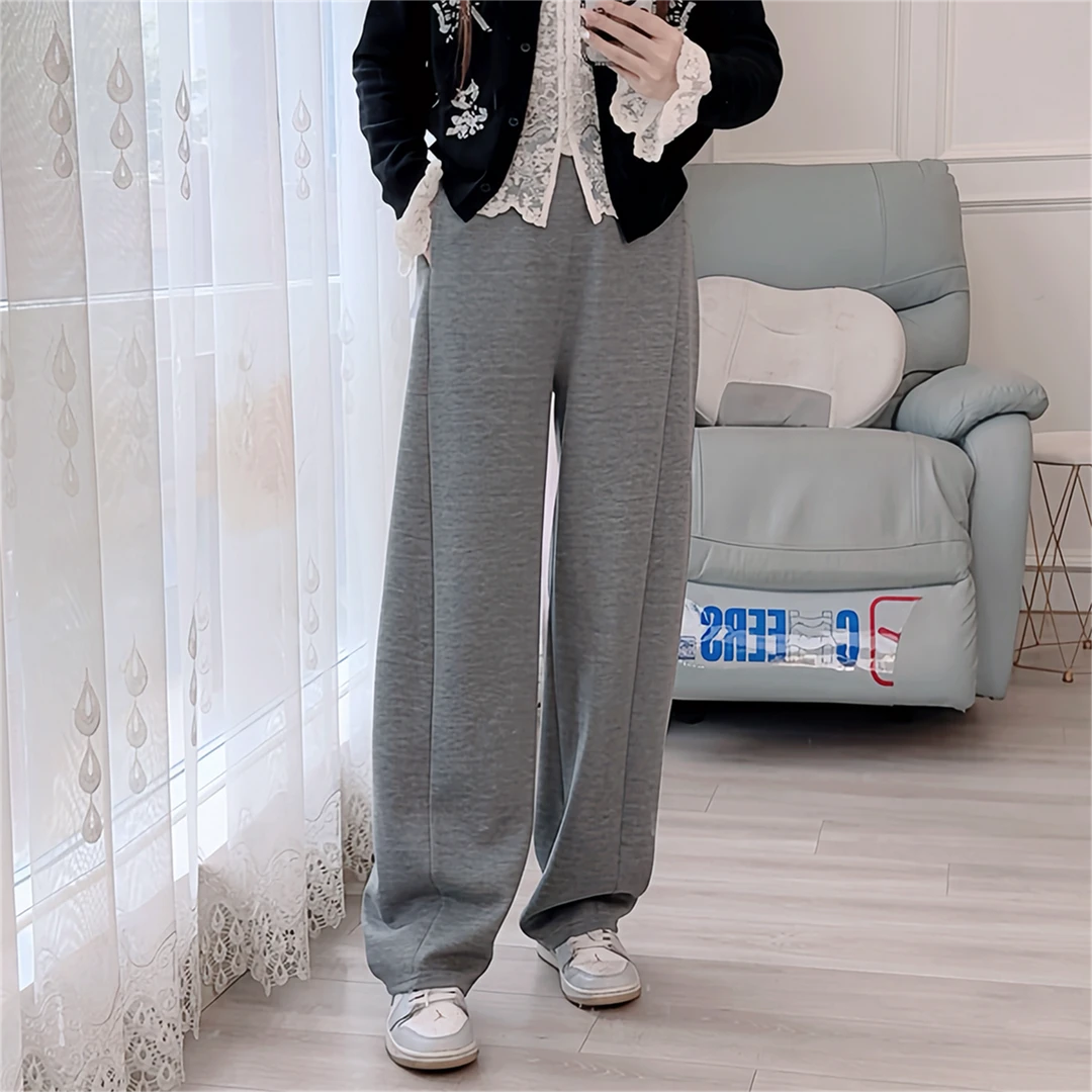 5173秋冬长裤显瘦女装弯刀裤休闲百搭高腰口袋松紧腰窄版裤子