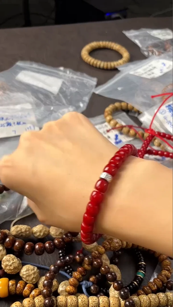手串菩提根/象牙果朱砂供菩提8*7直切手串