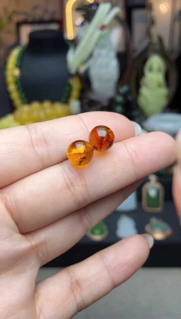 【闪购商品】琥珀耳饰银S925镶嵌耳饰f118