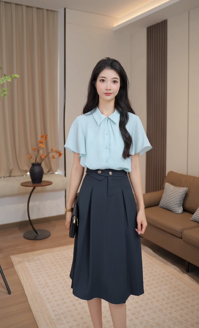 【粤粤】设计感小众显瘦大摆裙女夏季气质百搭A字中长款百褶半身裙