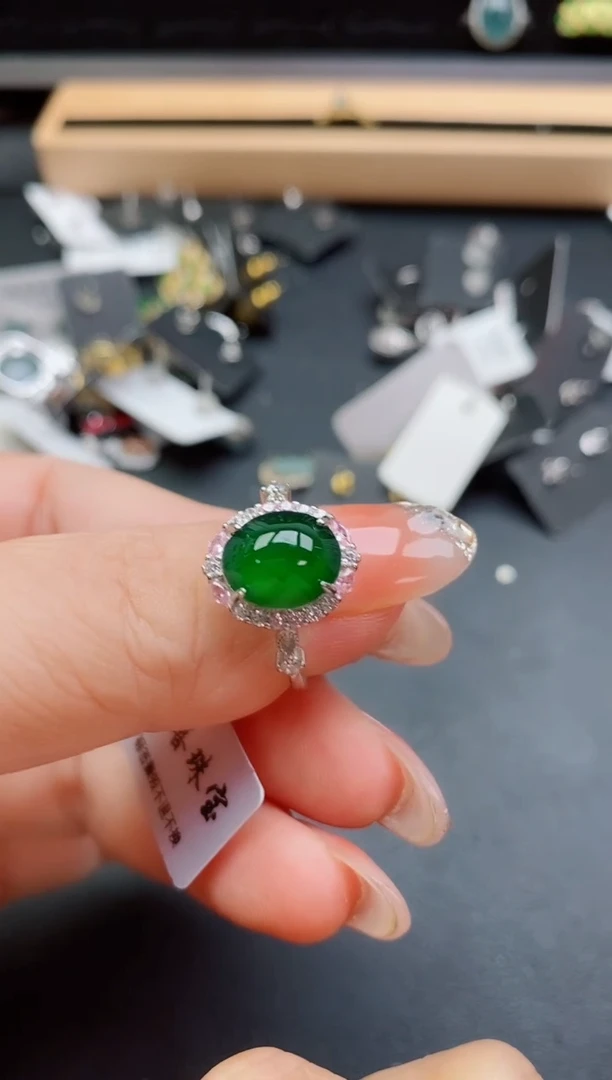 银S925镶嵌戒指翡翠1