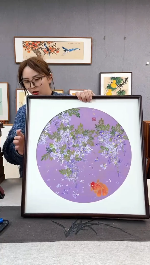 【闪购商品】国画闫冬雪-手绘带框作品-52*52-紫藤