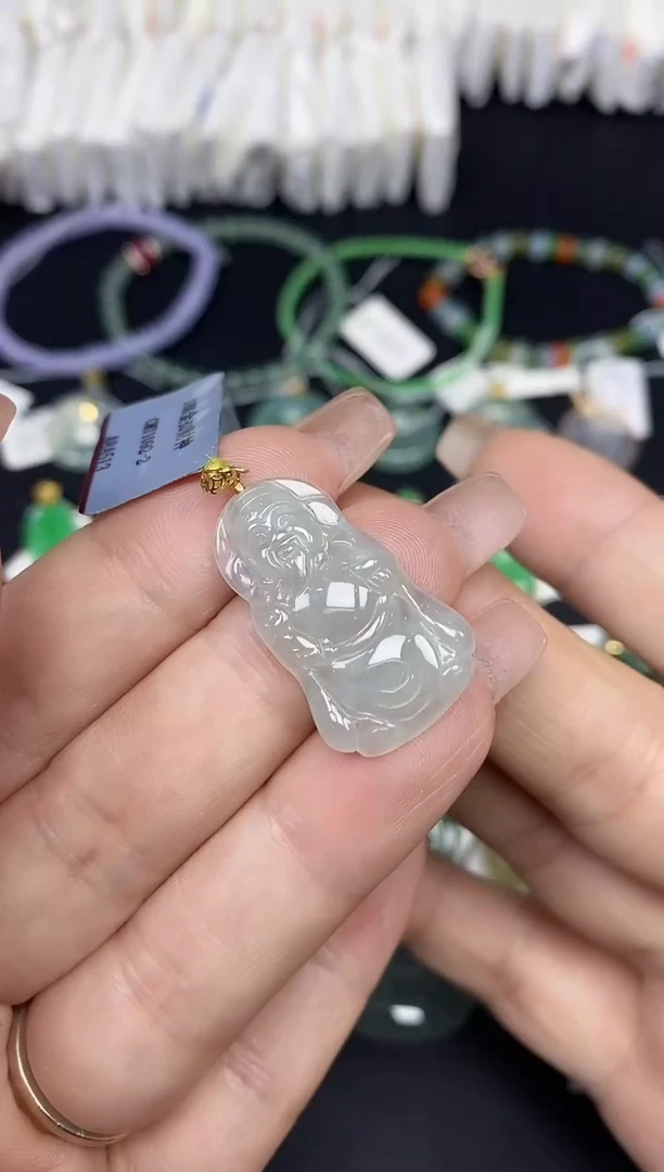 吊坠(不含链)18K金镶嵌翡翠财神18K金扣镶嵌@@CMT1092-2