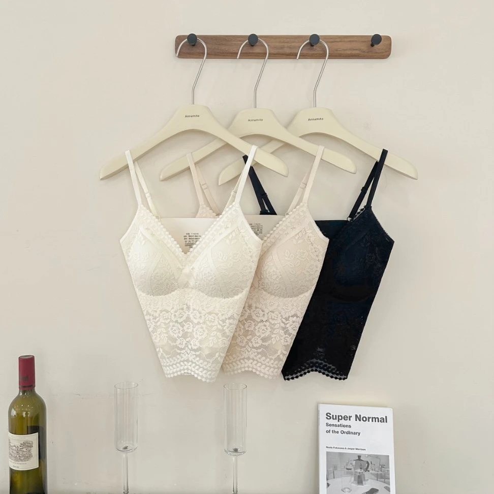 2025春夏法式V领云感无磁蕾丝美背带杯小吊带时尚性感打底背心