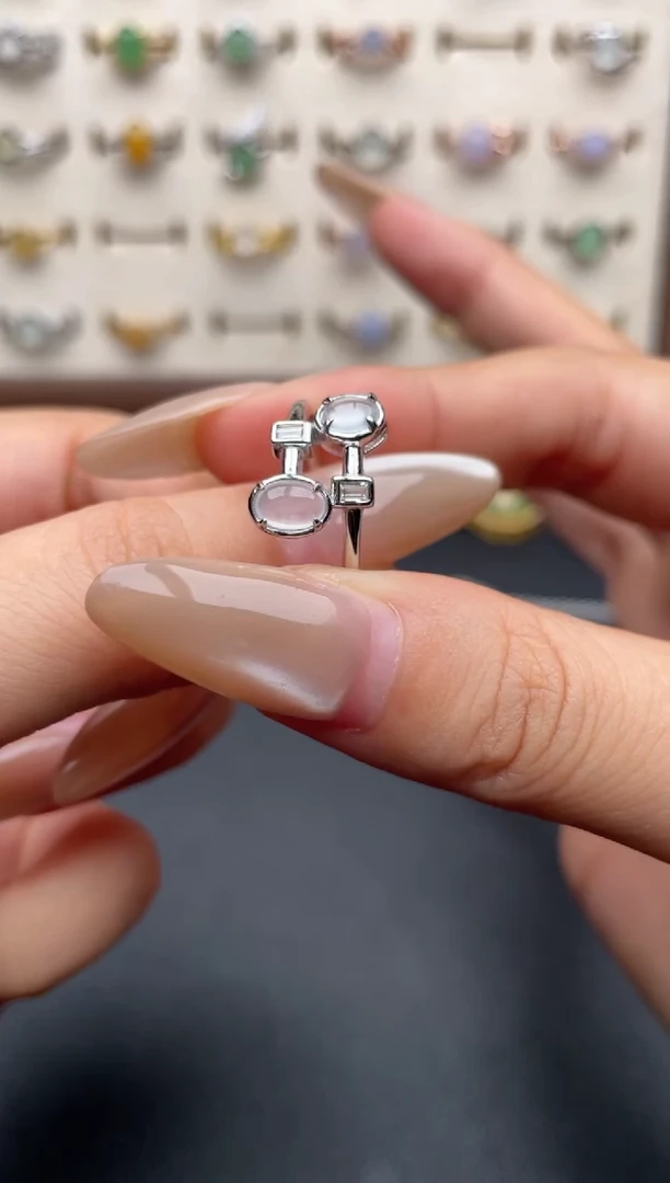 银S925镶嵌戒指翡翠一物一证一礼盒