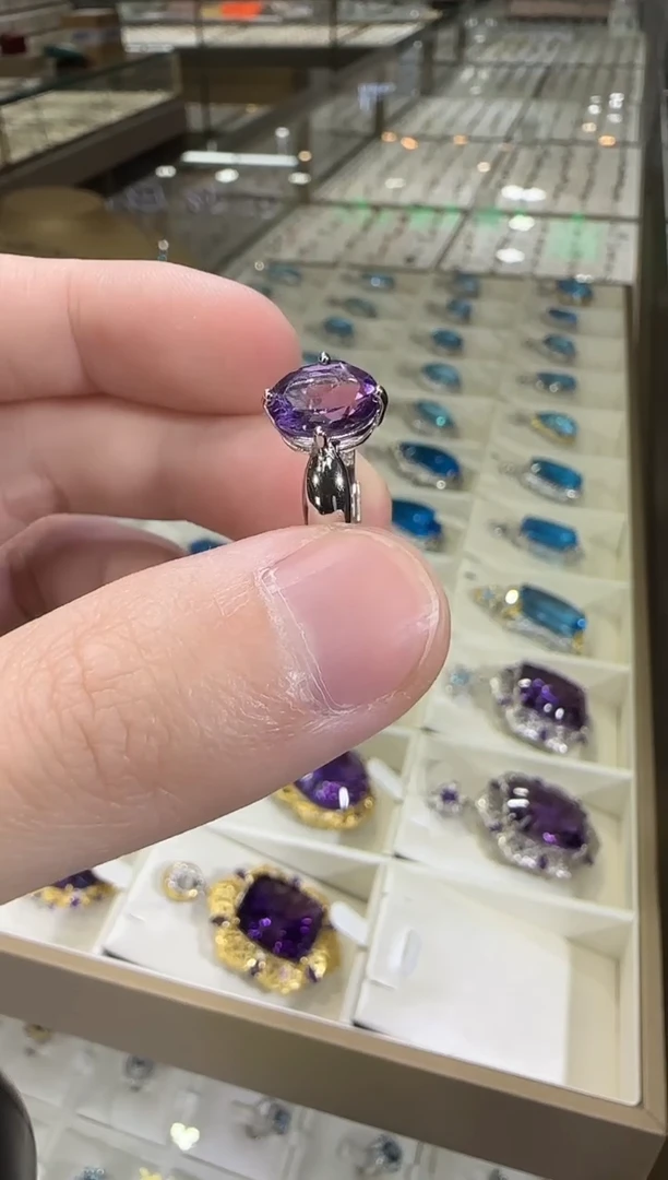 银S925镶嵌戒指紫晶9*7mm戒指简约款