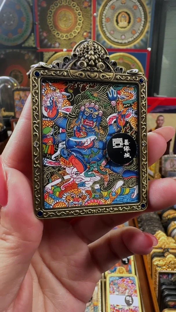 吊坠壹善缘城手绘唐卡黑六臂