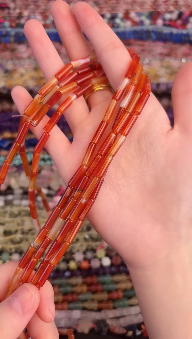 玛瑙/玉髓合金珠宝半成品蚕丝玛瑙圆管4×13